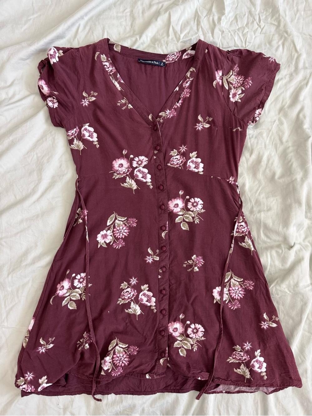 Abercrombie & Fitch Burgundy Floral Button-Front Mini Dress